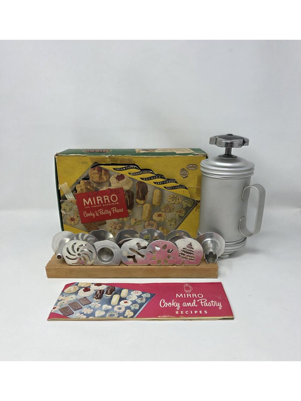 Vintage Mirro Aluminum Cooky Pastry Press 14 Discs Box Instructions Cookie Press